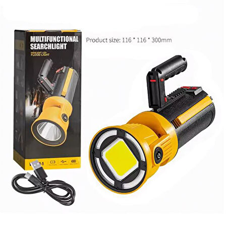 Powermaster MX-W5164-3 Kırmızı Mavi Çakarlı COB Ledli Şarjlı Kamp El Feneri Işıldak