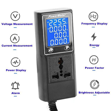 Powermaster PM-26400 Volt Amper Watt HZ Güç Ölçer Dijital Ekranlı (Powermeter)