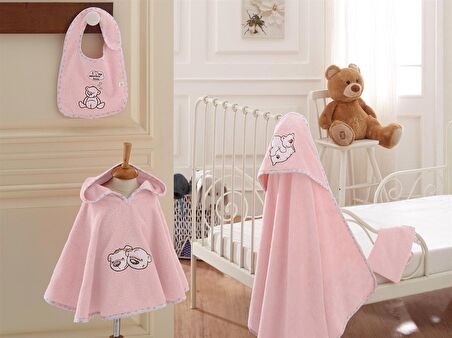 Ecocotton Twin Bears Kız Bebek Panço Seti Pembe 0-1 Yaş