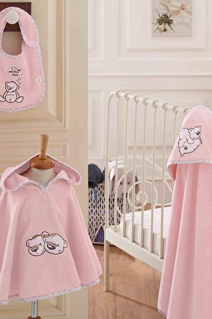 Ecocotton Twin Bears Kız Bebek Panço Seti Pembe 0-1 Yaş