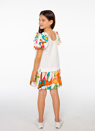 Kısa Balon Kollu Pamuklu Kız Çocuk Elbise