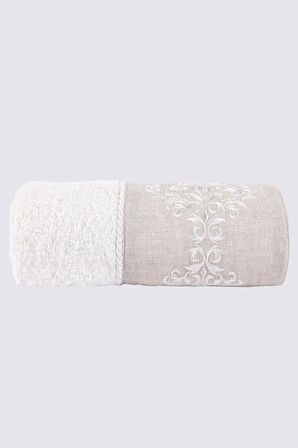 Ecocotton Hanzade El Yüz Havlusu %100 Organik Pamuk Keten Bordürlü Nakışlı Gümüş 50x90 Cm