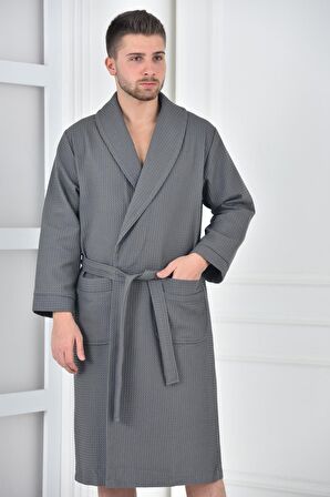 Green Black Afra Erkek Pike Bornoz %100 Pamuk Antrasit