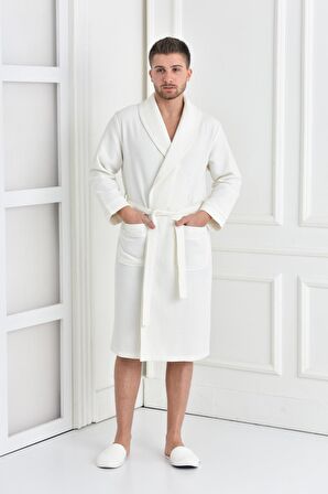 Green Black Afra Erkek Pike Bornoz %100 Pamuk Krem