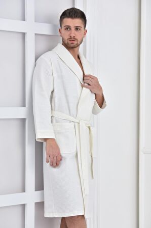 Green Black Afra Erkek Pike Bornoz %100 Pamuk Krem