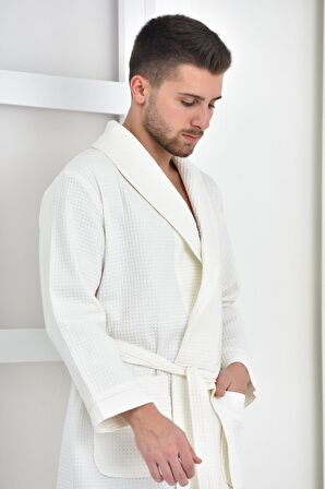 Green Black Afra Erkek Pike Bornoz %100 Pamuk Krem