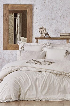 Eco Cotton Masal Çiçekli Pamuk Çift Kişilik Nevresim Takımı
