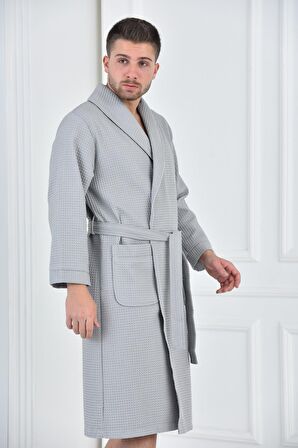 Green Black Afra Erkek Pike Bornoz %100 Pamuk Gri