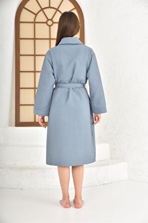 Green Black Afra Kadın Pike Bornoz %100 Pamuk İndigo Mavi