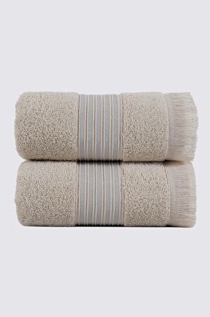 Green Black Aya 50x80 2'li El Yüz Havlusu Seti %100 Pamuk Jakarlı Bej 50x80 Cm