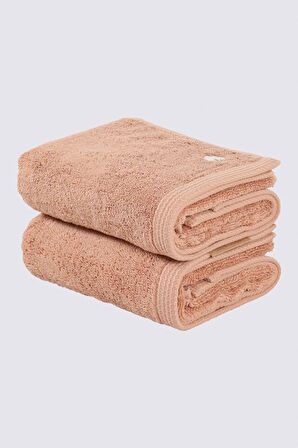 Ecocotton Pure Cotton 2'li El Yüz Havlusu Seti %100 Organik Pamuk Kelebek Bordürlü Nakışlı Kahve 50x90 Cm