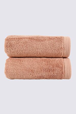Ecocotton Pure Cotton 2'li El Yüz Havlusu Seti %100 Organik Pamuk Kelebek Bordürlü Nakışlı Kahve 50x90 Cm