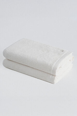 Ecocotton Pure Cotton Krem Kelebek Bordürlü %100 Organik Pamuk 2'li El Havlusu Seti - 30*50 cm