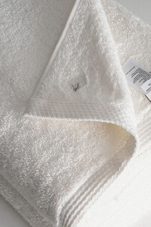 Ecocotton Pure Cotton Krem Kelebek Bordürlü %100 Organik Pamuk 2'li El Havlusu Seti - 30*50 cm