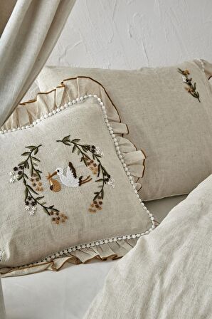 Ecocotton Polina Kız Bebek Nevresim Takımı %100 Keten El Nakışlı Bej 100x150 Cm