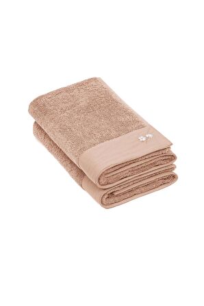 Ecocotton Pure Cotton 2'li El Yüz Havlusu Seti %100 Organik Pamuk Bez Bordürlü Nakışlı Kahve 50x90 Cm
