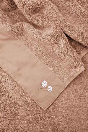 Ecocotton Pure Cotton 2'li El Yüz Havlusu Seti %100 Organik Pamuk Bez Bordürlü Nakışlı Kahve 50x90 Cm