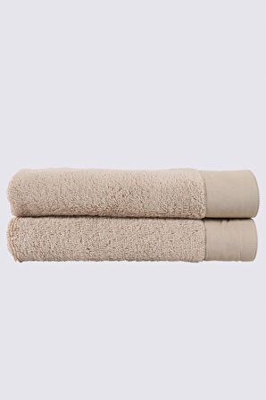 Ecocotton Pure Cotton 2'li El Havlusu Seti %100 Organik Pamuk Bez Bordürlü Nakışlı Bej 30x50 Cm