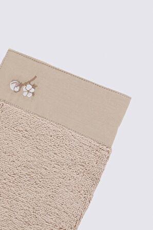 Ecocotton Pure Cotton 2'li El Havlusu Seti %100 Organik Pamuk Bez Bordürlü Nakışlı Bej 30x50 Cm