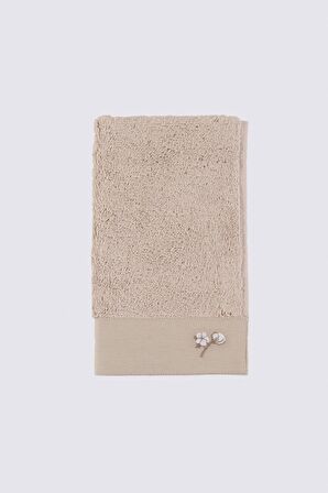 Ecocotton Pure Cotton 2'li El Havlusu Seti %100 Organik Pamuk Bez Bordürlü Nakışlı Bej 30x50 Cm