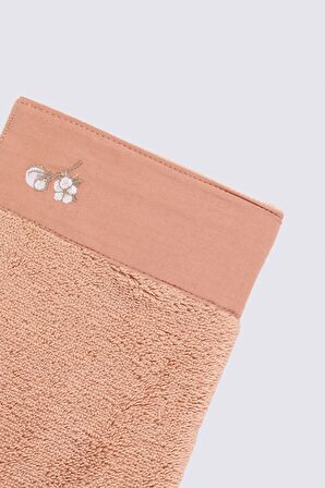 Ecocotton Pure Cotton 2'li El Havlusu Seti %100 Organik Pamuk Bez Bordürlü Nakışlı Kahve 30x50 Cm