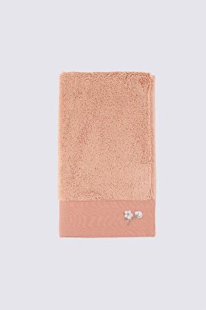 Ecocotton Pure Cotton 2'li El Havlusu Seti %100 Organik Pamuk Bez Bordürlü Nakışlı Kahve 30x50 Cm