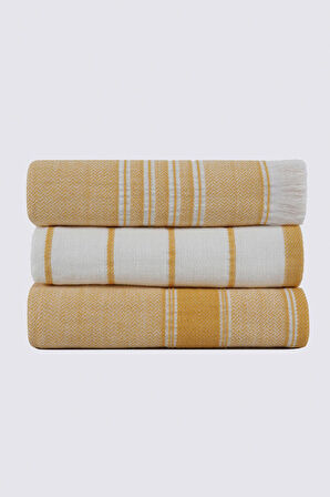 Ecocotton Elis Sarı-Krem 3 Parça Organik Mutfak Havlu Seti 40 x 60 cm.