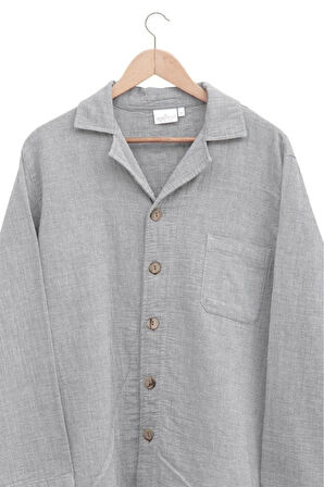 Ecocotton Melsa Açık Gri %100 Organik Pamuk Müslin Erkek Pijama Takımı