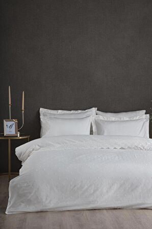 Ecocotton Ahter Çift Kişilik Nevresim Takımı %100 Organik Pamuk Saten Brodeli Krem 200x220 Cm
