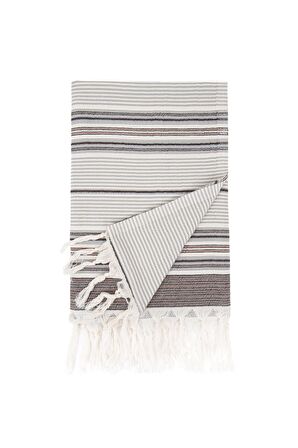 Ecocotton Arya Peştemal %100 Pamuk Jakarlı Kilim Saçaklı Siyah 90x180 Cm