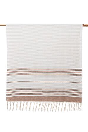 Ecocotton Arya Peştemal %100 Pamuk Jakarlı Kilim Saçaklı Bej 90x180 Cm