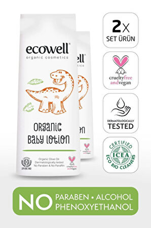 Ecowell Bebek Yüz & Vücut Losyonu Set, Organik & Vegan Sertifikalı, Nemlendirici Krem, Parabensiz 2x300ml