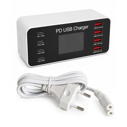 Powermaster PM-26056 8 Port USB+PD Şarj İstasyonu (4 USB+ 4 PD)