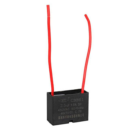 2.5UF 450VAC Siyah 10Cm Kablolu Kare Tip Kutupsuz Kondansatör