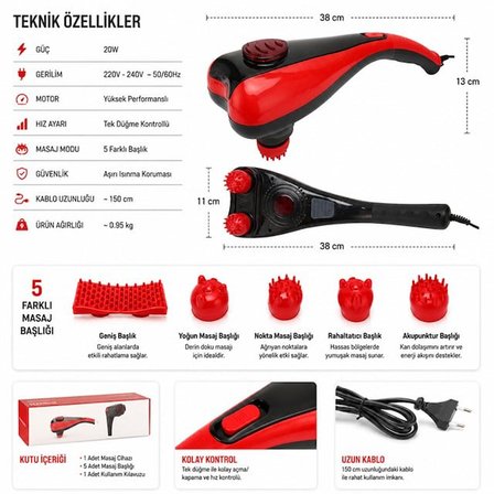 Powermaster PM-24616 İki Kademeli Çift Başlıklı El Tipi Masaj Aleti