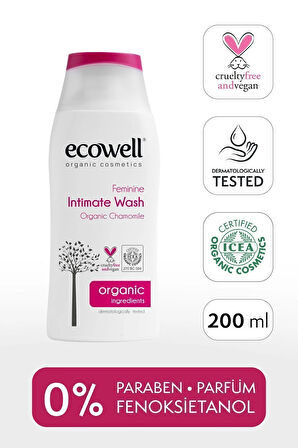 Ecowell Organik Intim Temizleyici, Vegan, Genital Bölge Koku Önleyici, Ph Dengeleyici Yıkama Jeli, 200 ml