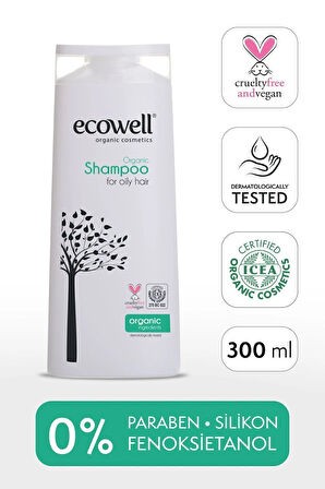 Ecowell Organik Şampuan, Vegan Sertifikalı, Yağlı Saçlara Özel, Tuzsuz Ve Sülfatsız, 300 ml