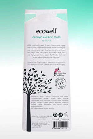 Ecowell Organik Şampuan, Vegan Sertifikalı, Yağlı Saçlara Özel, Tuzsuz Ve Sülfatsız, 300 ml