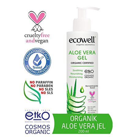 Ecowell Aloe Vera Tüm Cilt Tipleri İçin Aloe Veralı Su Bazlı Yağsız Nemlendirici Yüz Bakım Kremi 200 ml