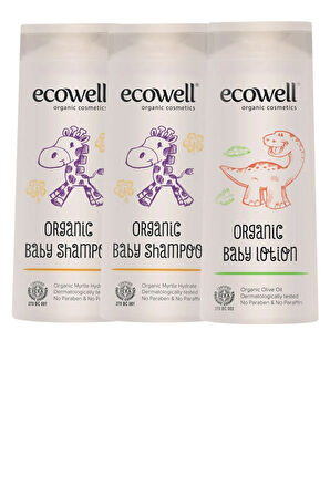 Ecowell Organik Bebek Şampuanı 2 Adet (2x300ml) + Bebe Losyonu 300 ml