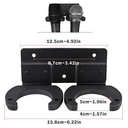 Powermaster PM-26938 Duvara Monte Çift Mikrofon Tutucu Askı Metal Gövde