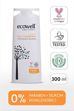 Ecowell Organik Saç Bakım Kremi, Vegan Sertifikalı, Yıpranmış Saçlar Için Onarıcı Ve Kolay Tarama, 300 ml