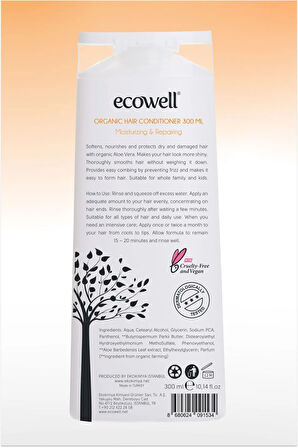 Ecowell Organik Saç Bakım Kremi, Vegan Sertifikalı, Yıpranmış Saçlar Için Onarıcı Ve Kolay Tarama, 300 ml