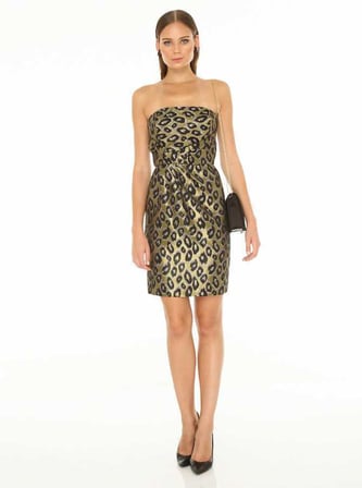 Straplez  Gold Desenli Mini Elbise Orginal