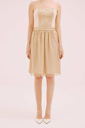 Straplez Mini Elbise Gold