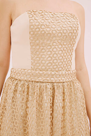 Straplez Mini Elbise Gold