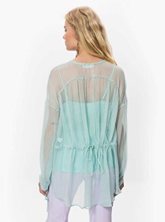 İşlemeli Transparan Mint Bluz   Mint