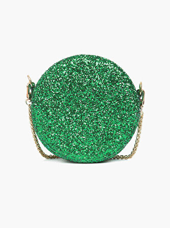 Gold Zincir Detaylı Parlak Clutch Çantası   Yeşil