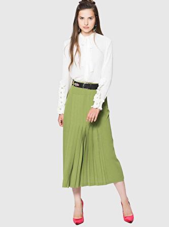 Piliseli Cep Detaylı  Etek Olive