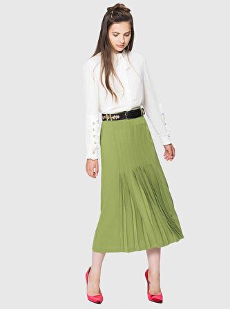 Piliseli Cep Detaylı  Etek Olive